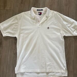 Vintage Tommy Hilfiger Cream Ivory Collared Short Sleeve Shirt L Polo‎ Button Up